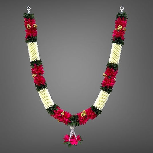 SHRI MATAJI Store Artificial Mala for God Photo Frame (White and Pink)