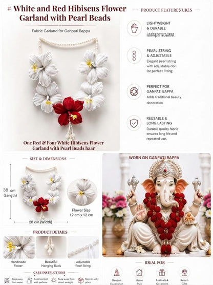 Handmade Artificial Red White Flower Haar for Ganpati