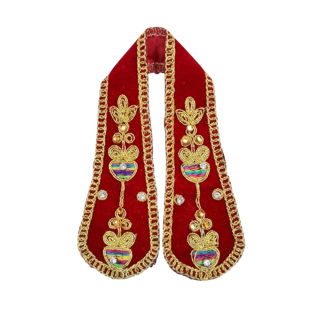 Premium Red Velvet Ganpati Shela with Gold Zari Work & Stone Studs