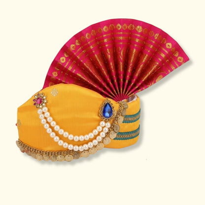 HALDI MEHENDI SHAADI Ganpati Mukut Ganesh Pheta Decoration Mango Yellow
