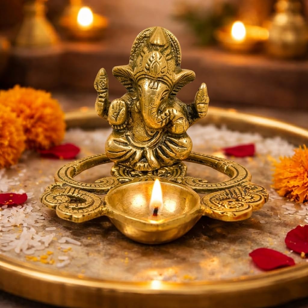 CraftVatika Ganesha Idol with Diya Stand Ganesha Diya Deepak Oil Lamp