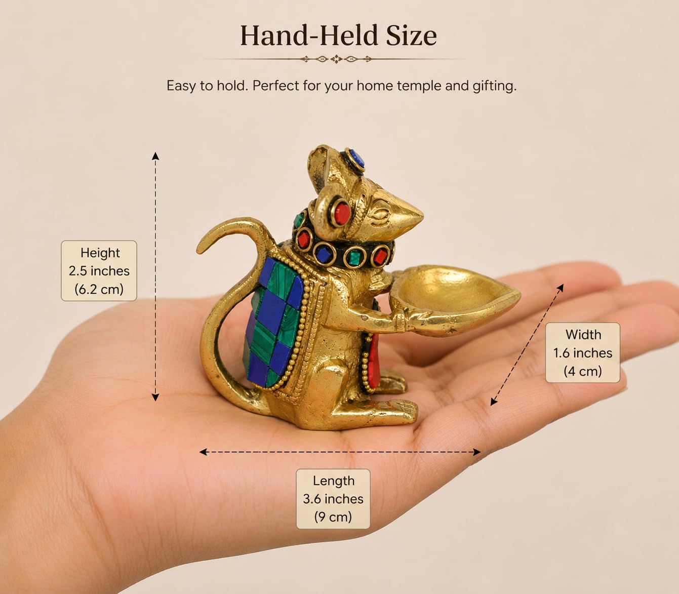 Two Moustaches Brass Ganesha Mouse Oil Lamp Diya