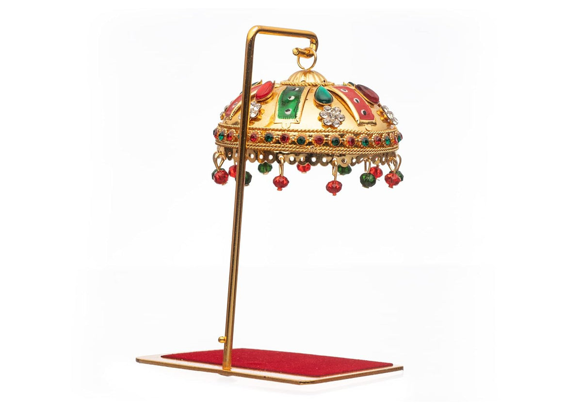 Metal Chhatra Umbrella with Hanging Crystals Home Mandir Showpiece (M 33)