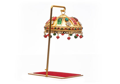 Metal Chhatra Umbrella with Hanging Crystals Home Mandir Showpiece (M 33)