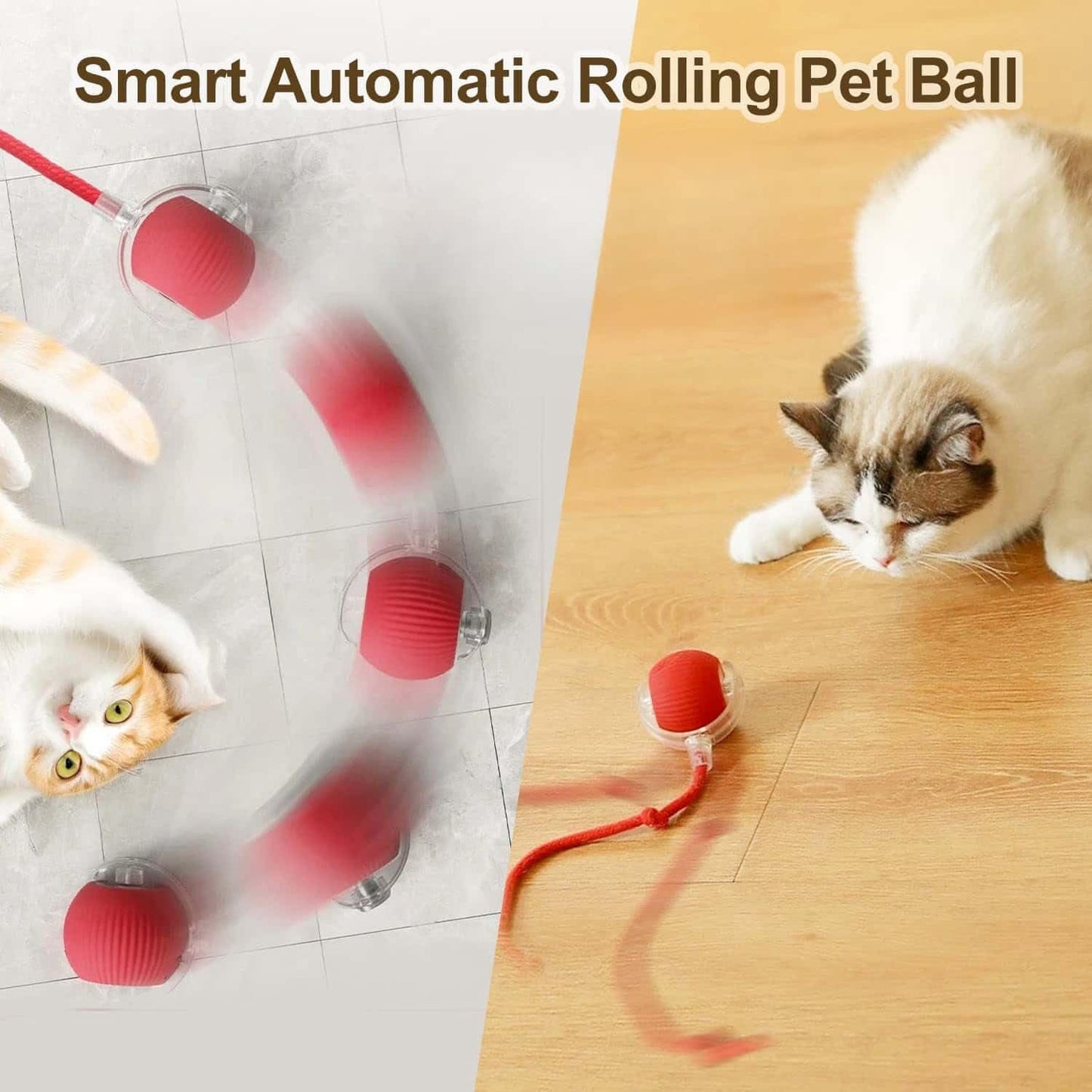 Shanya Smart Rolling Ball Pet Toy with Rope (Red)