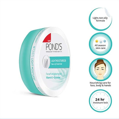 Pond's Light Moisturiser, Non- Oily With Vitamin E And Glycerine, For Soft And Glowing Skin