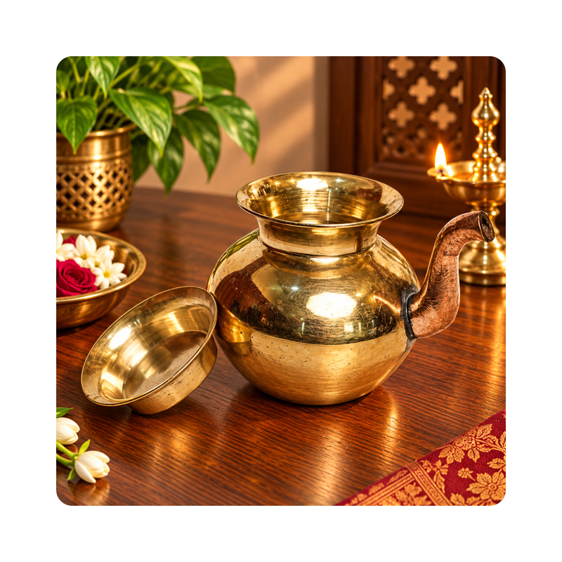 Mahita Collections Kansa Abhishek Lota Vessel with Spout and Lid