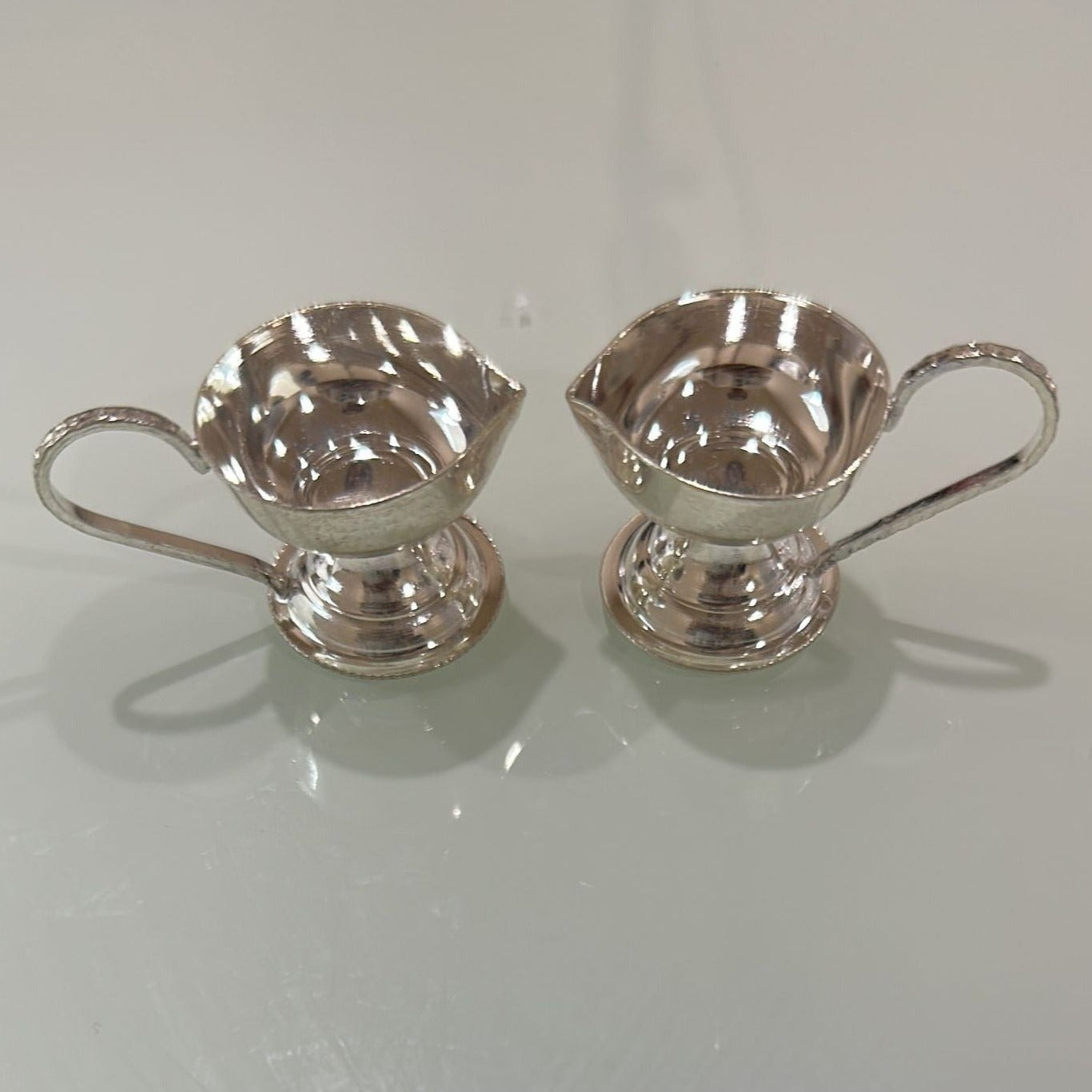 Pure Silver Pair Diyas With Handle