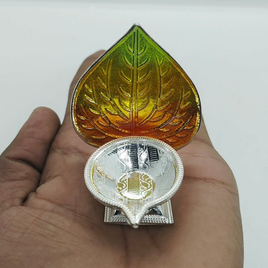 Pure Silver Gold Betel Leaf Pattern Diya