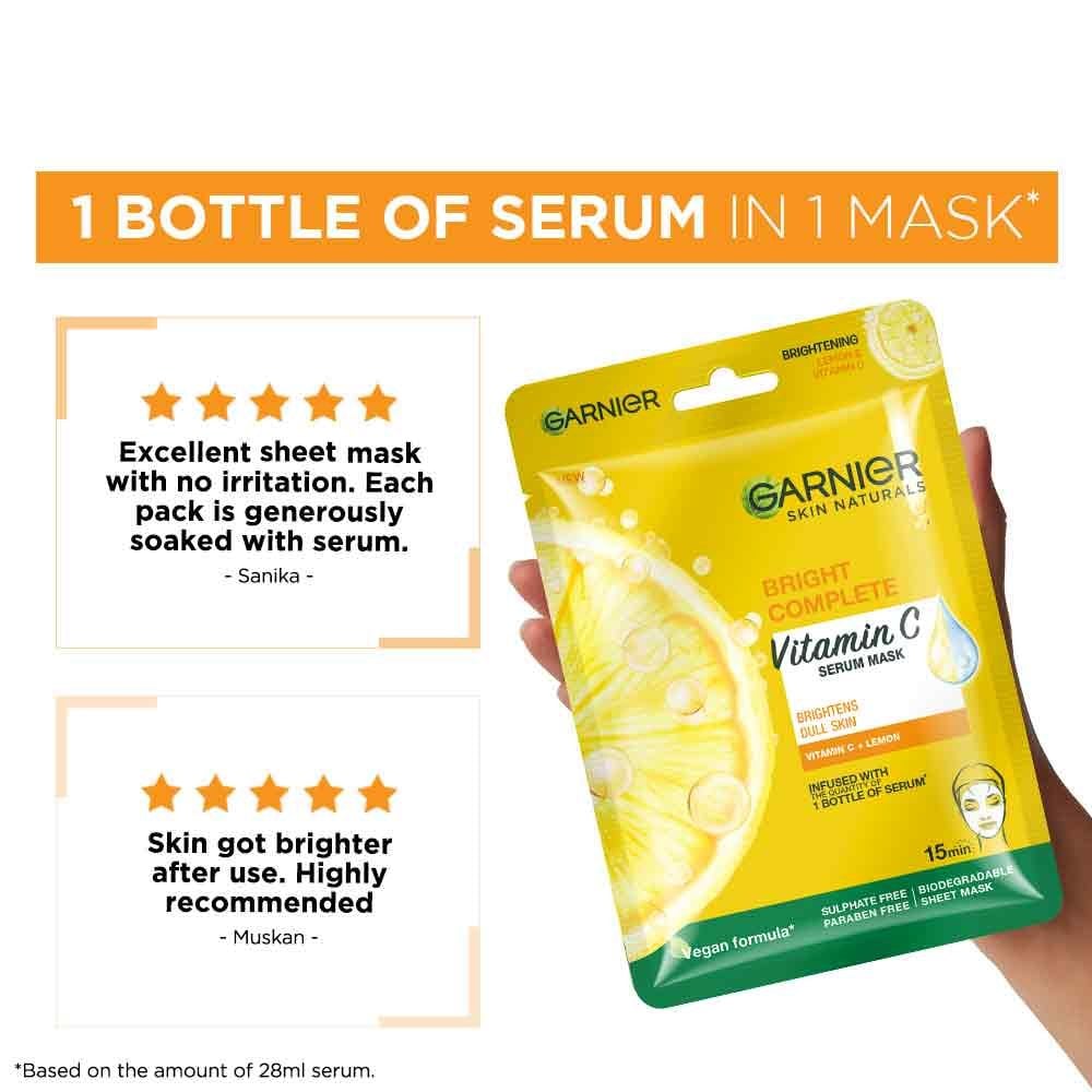 Garnier Bright Complete Vitamin C Serum Sheet Mask - PUSHMYCART