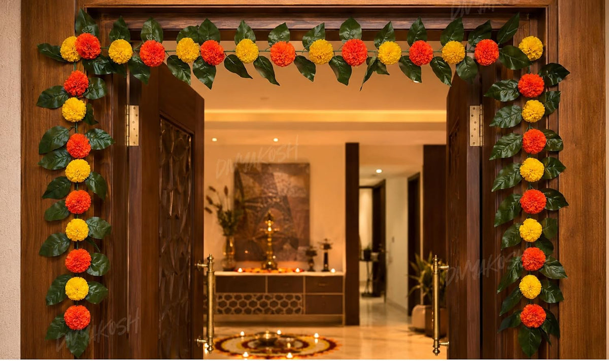 Divyakosh Mango Leaf Vine/Creeper with Marigold Flowers