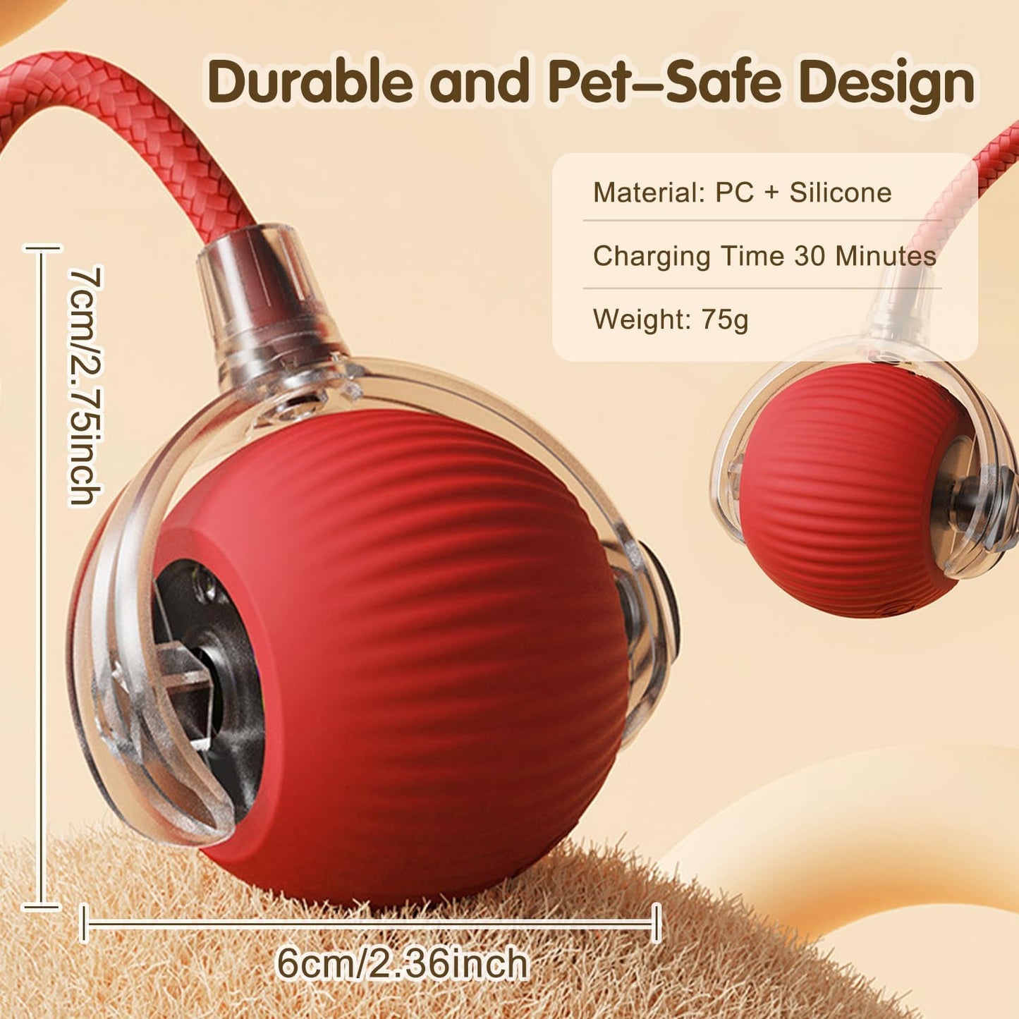 Shanya Smart Rolling Ball Pet Toy with Rope (Red)
