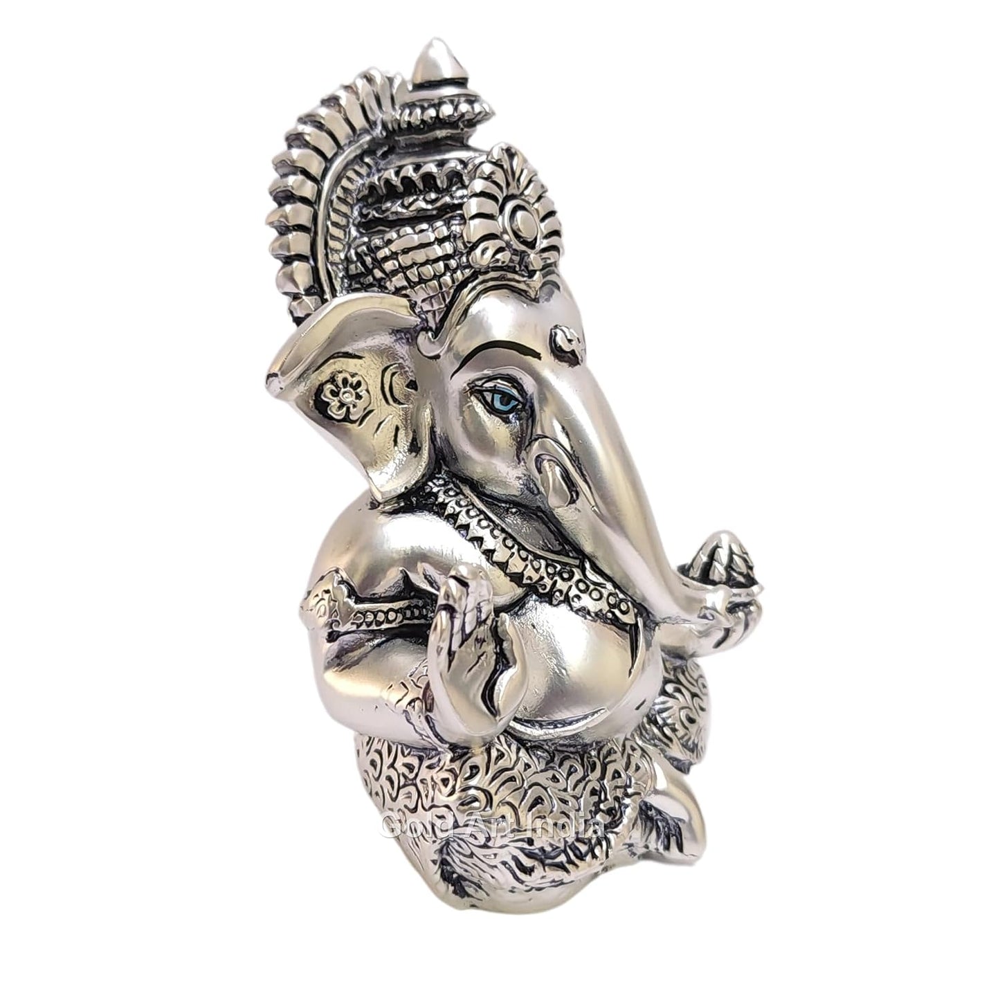 Gold Art India 999 Matte Silver Plated Antique Mukut Ganesha