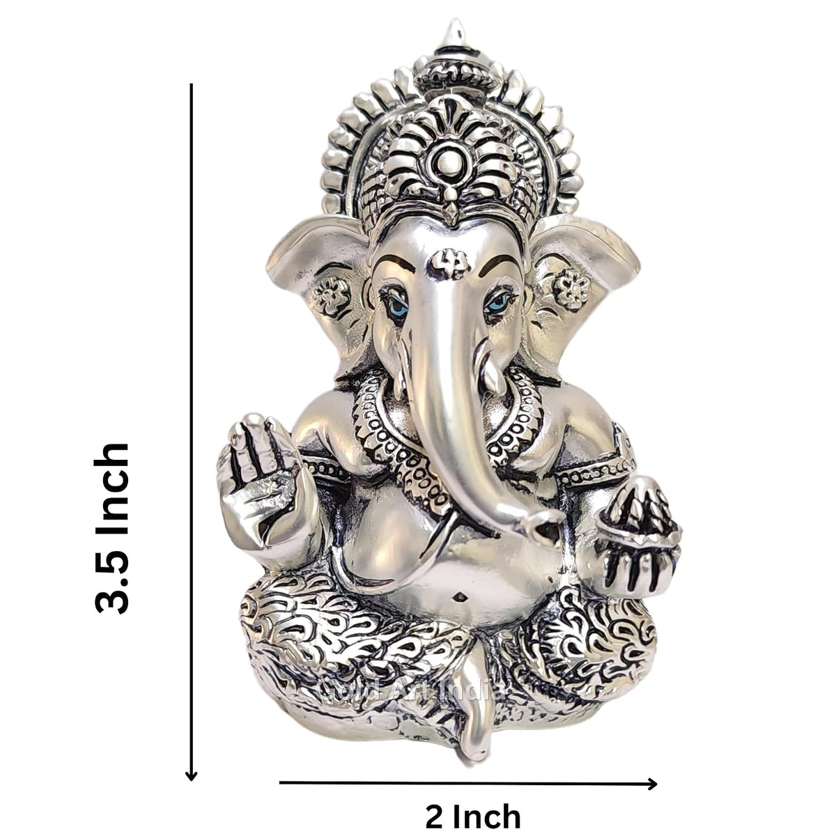 Gold Art India 999 Matte Silver Plated Antique Mukut Ganesha