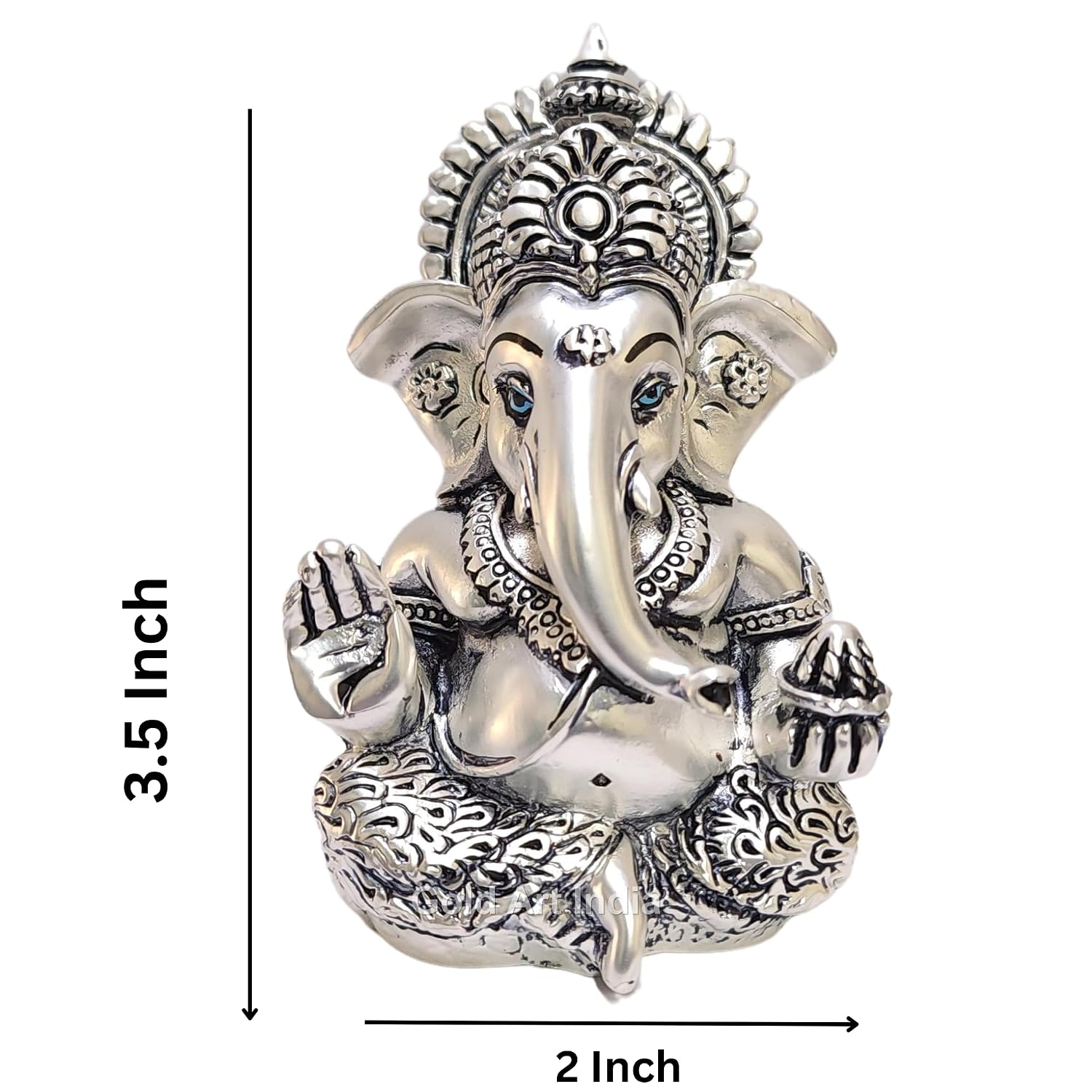 Gold Art India 999 Matte Silver Plated Antique Mukut Ganesha