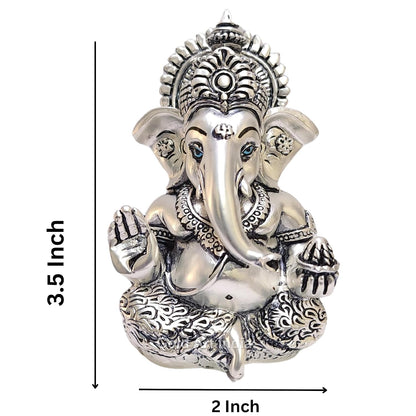 Gold Art India 999 Matte Silver Plated Antique Mukut Ganesha