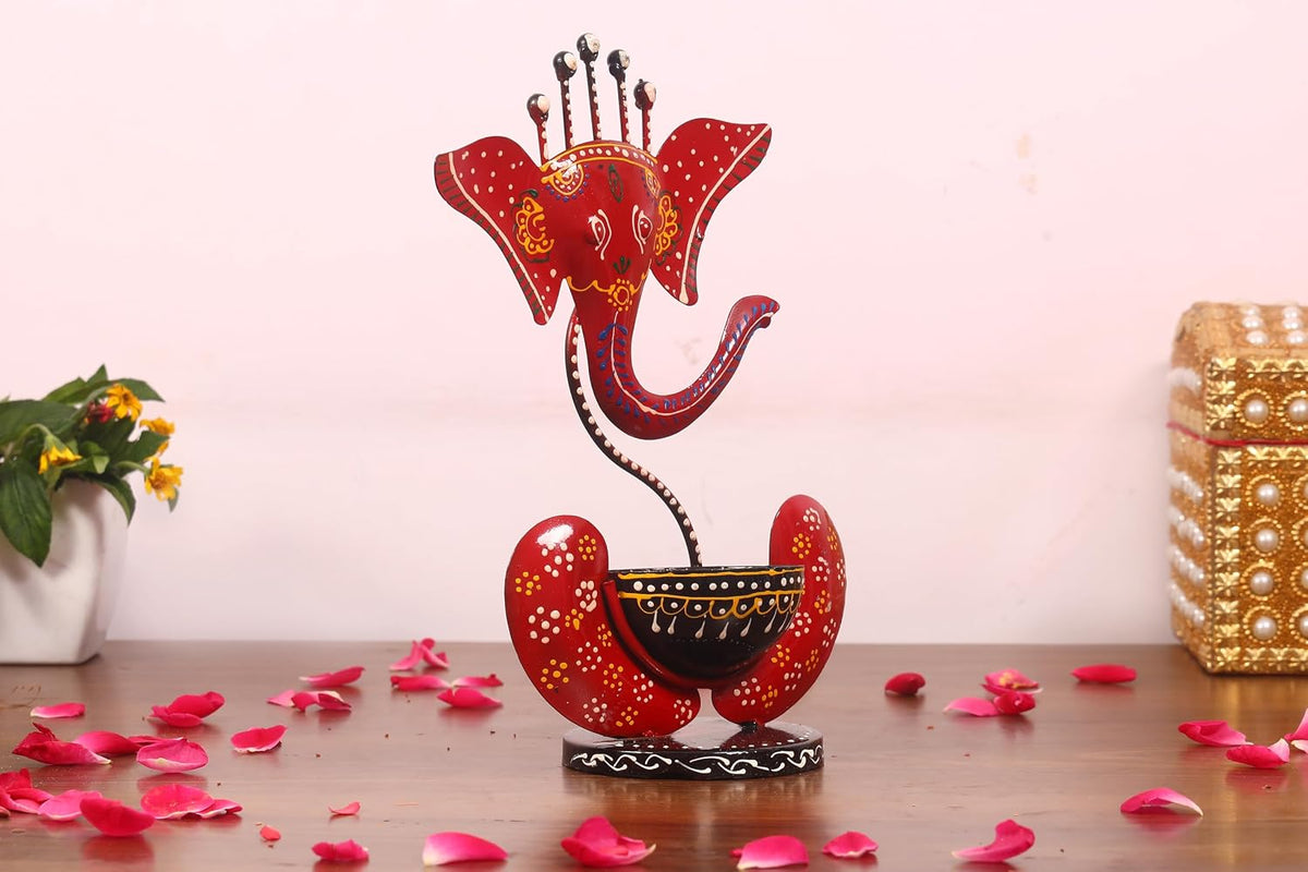 Ganesha Tealight Candle Holder for Home Decoration Iron Metal Handcrafted Ganesh Idol