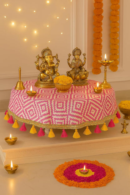 Pooja Aasan Cloth for Temple Idol| Designer Puja Chowki Tassel Mat