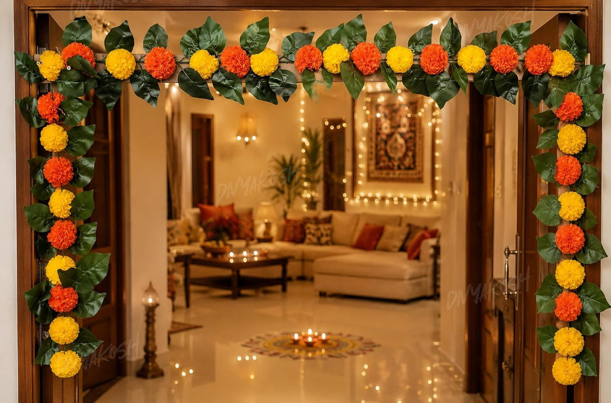 Divyakosh Mango Leaf Vine/Creeper with Marigold Flowers