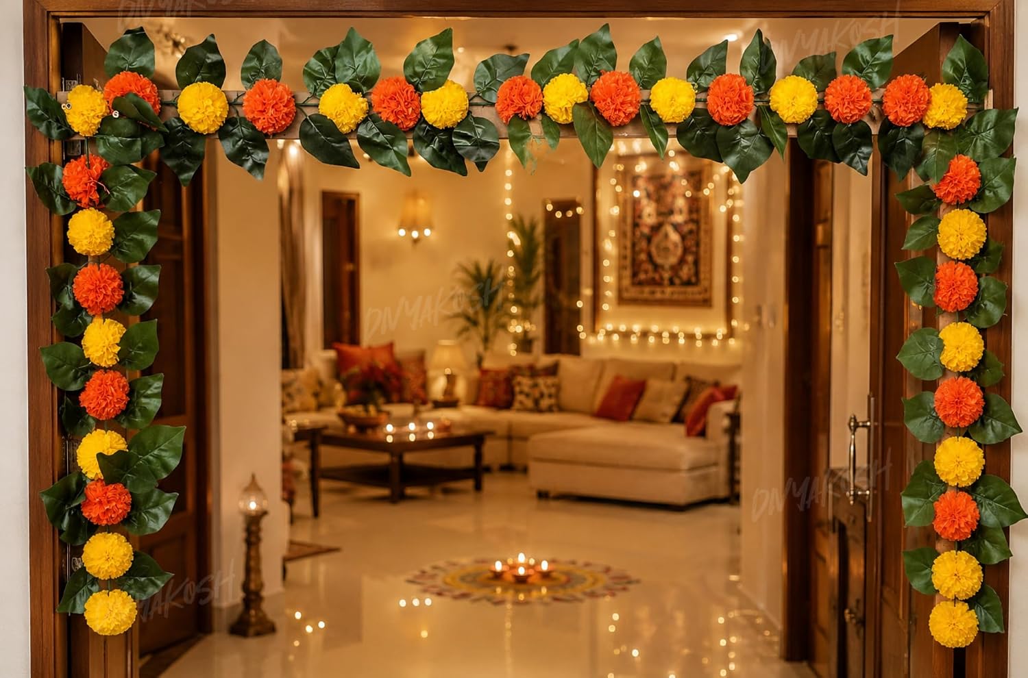 Divyakosh Mango Leaf Vine/Creeper with Marigold Flowers
