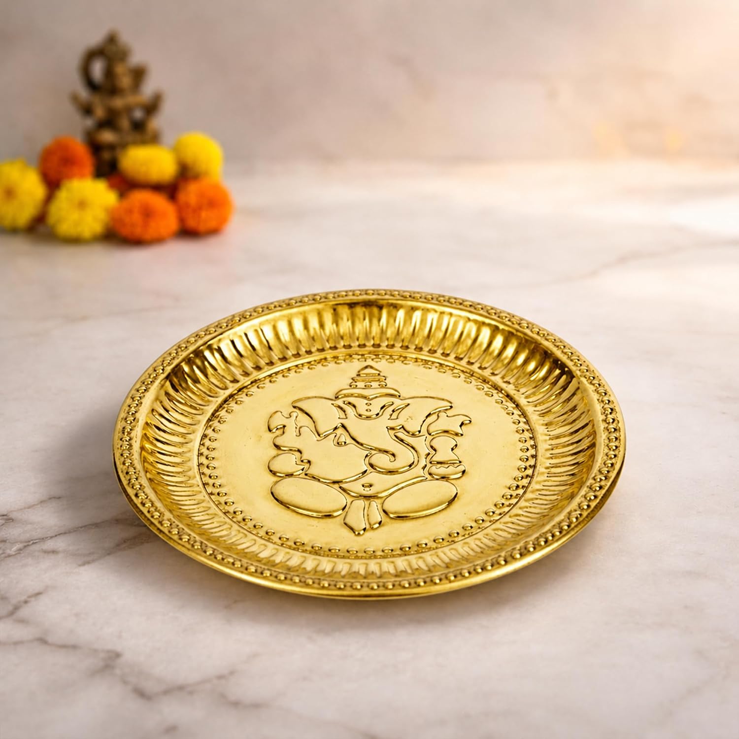 Brass Ganesha Pooja Thali | Small Brass Plate for Mandir
