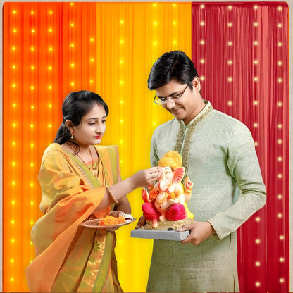 Party Propz Yellow Orange Red Ganpati Backdrop Decoration
