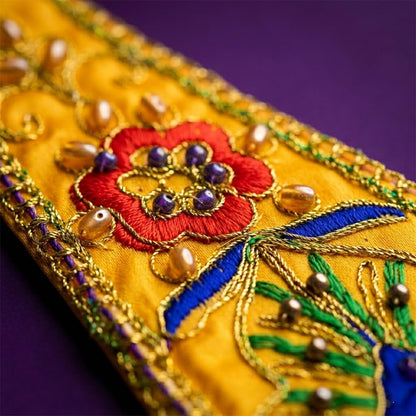 Premium Yellow Ganpati Shela Ganesha Vastra with Peacock Embroidery