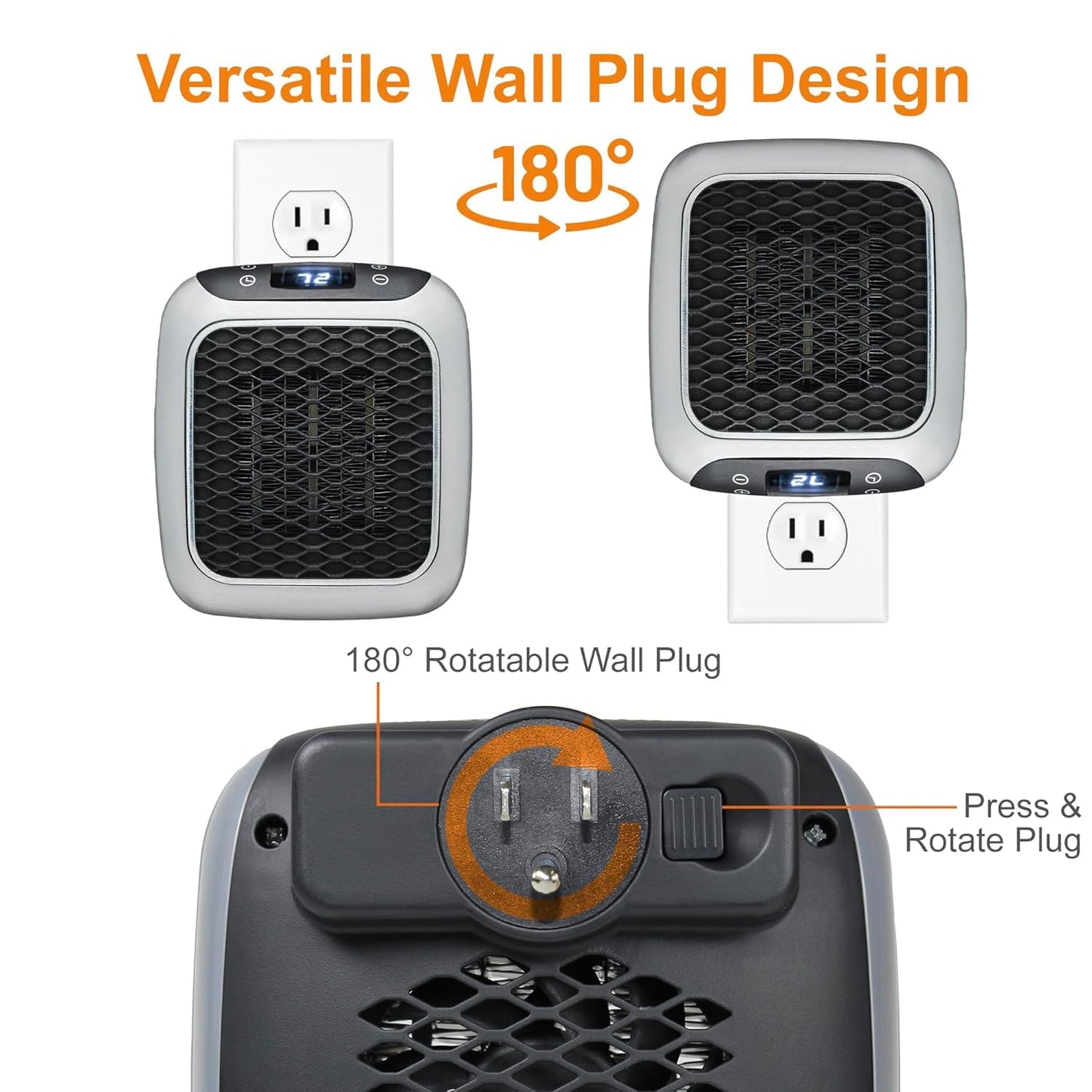 800W Convenient Wall Outlet Heater with Adjustable