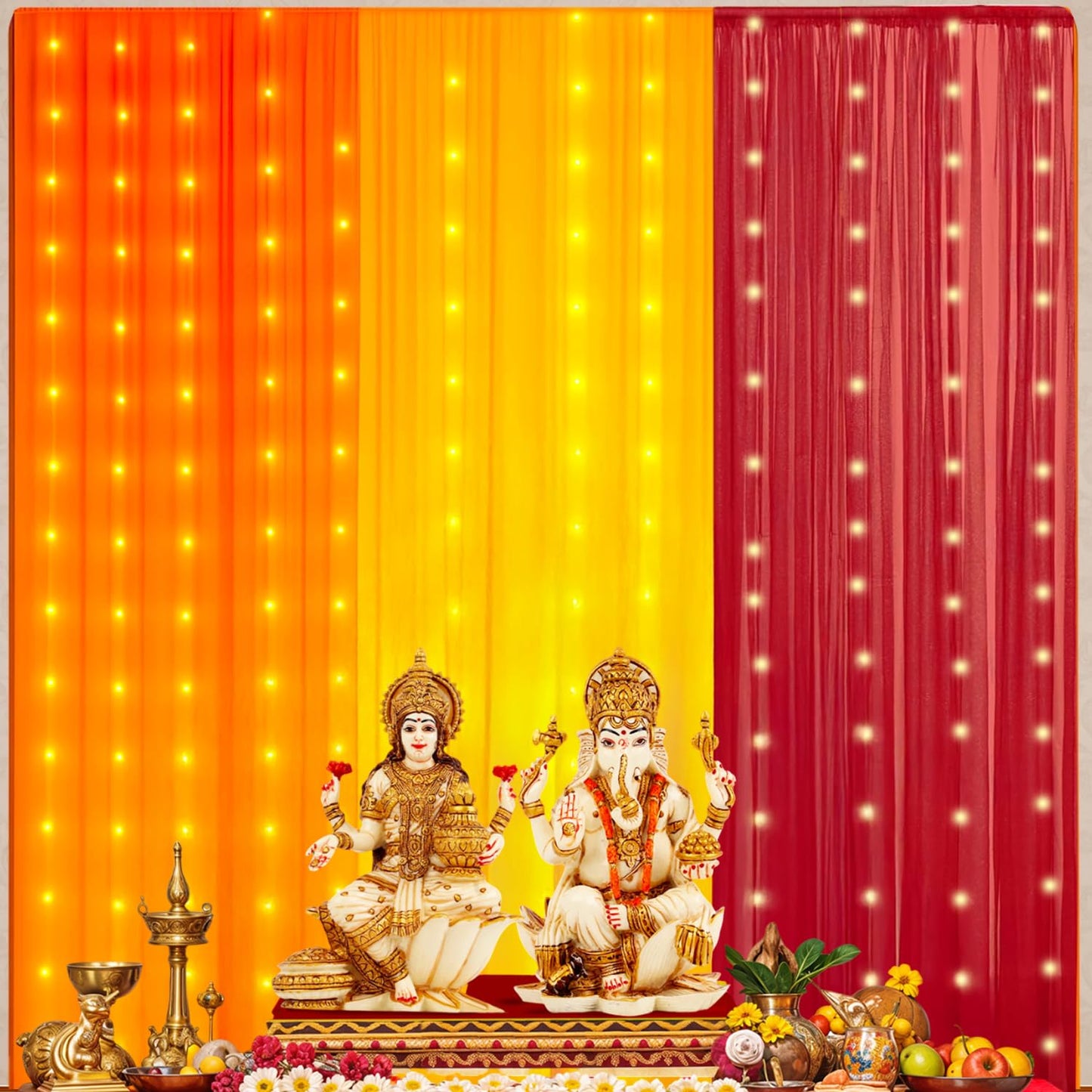 Party Propz Yellow Orange Red Ganpati Backdrop Decoration