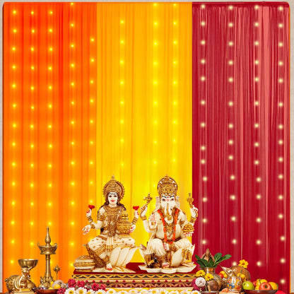 Party Propz Yellow Orange Red Ganpati Backdrop Decoration