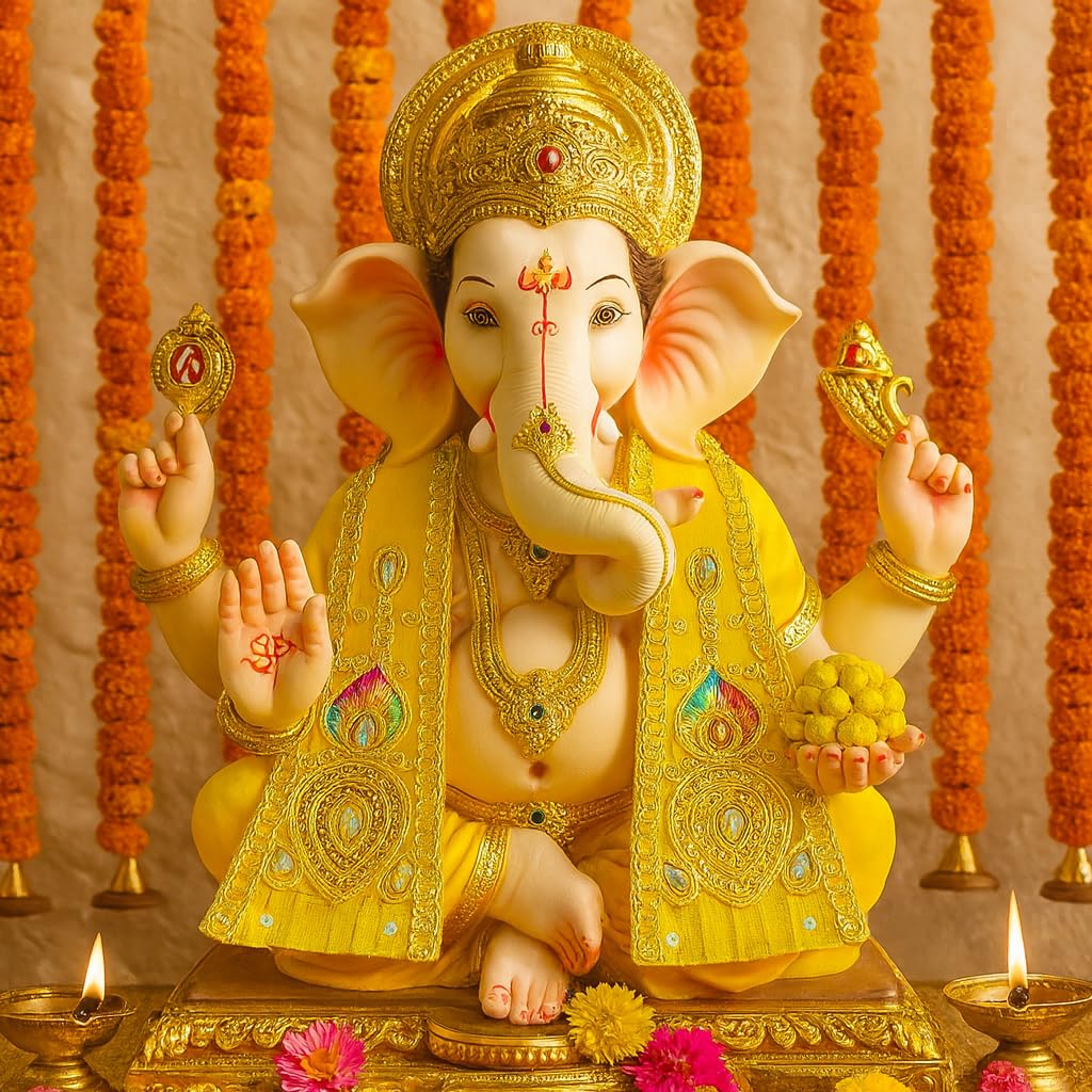 Ganpati Shela with Moti Work Handcrafted Dupatta Yellow Moti