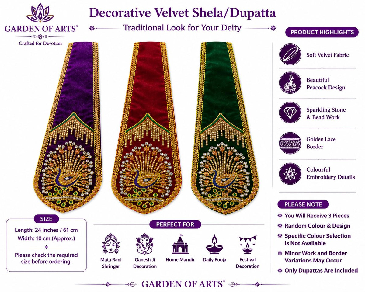 Velvet God Idol Dupatta Shela Chunri Chunni Vastra Peacock Stone Work