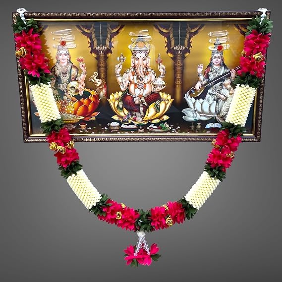 SHRI MATAJI Store Artificial Mala for God Photo Frame (White and Pink)