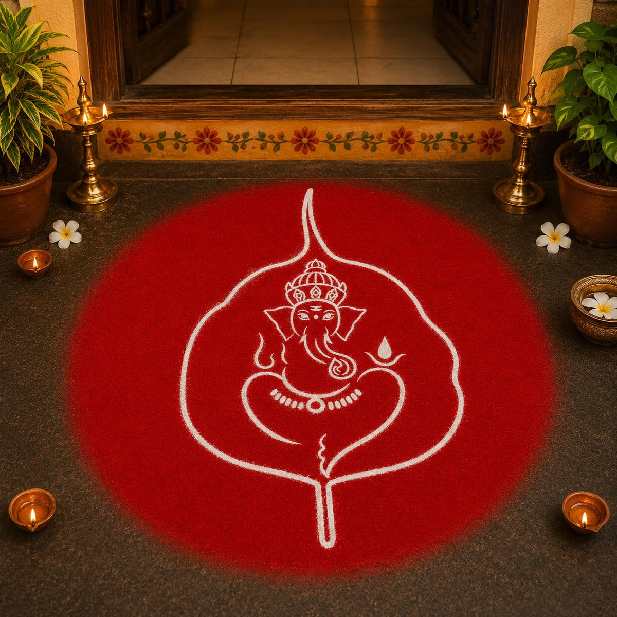 Rangly Big Leaf Ganesha Wooden Rangoli Stencil