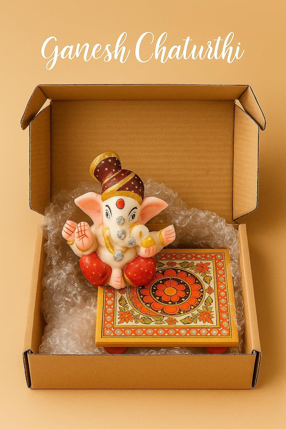 Ganesh Murti Idol on Marble Chowki | 3 Inch Ganpati Statue for Pooja