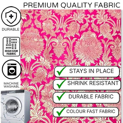 Pink Brocade Silk Round Thali & Chowki Cover| Luxurious Puja Thali Cover