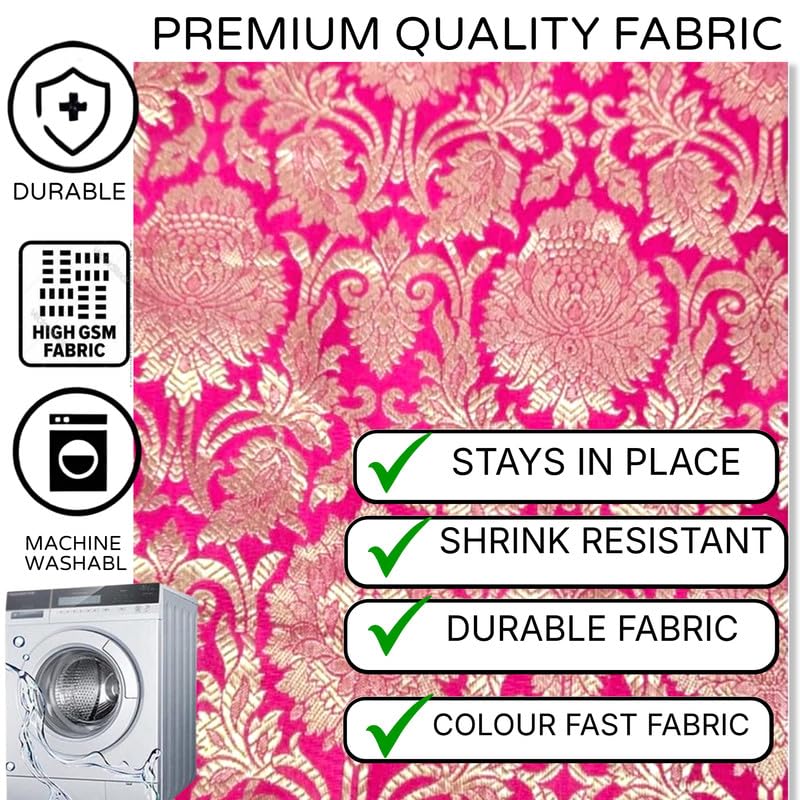 Pink Brocade Silk Luxurious Rectangular Chowki Cover