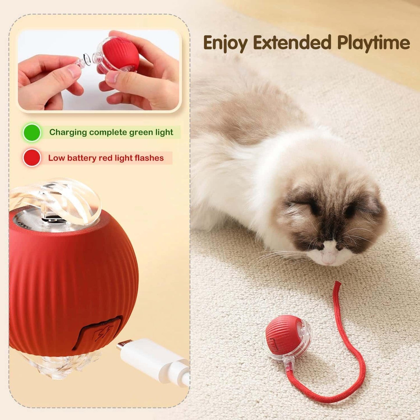 Shanya Smart Rolling Ball Pet Toy with Rope (Red)
