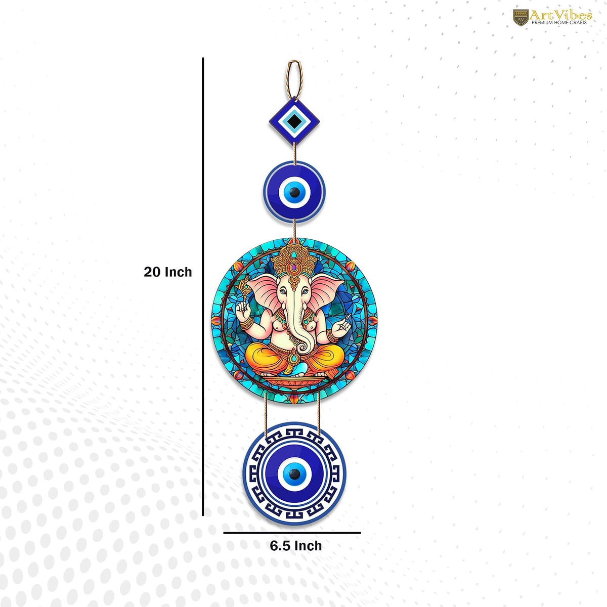 Artvibes Shri Ganesha with Evil Eye Wooden Wall Hanging