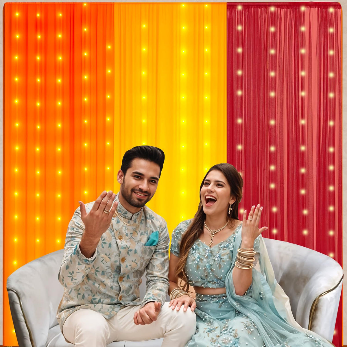Party Propz Yellow Orange Red Ganpati Backdrop Decoration