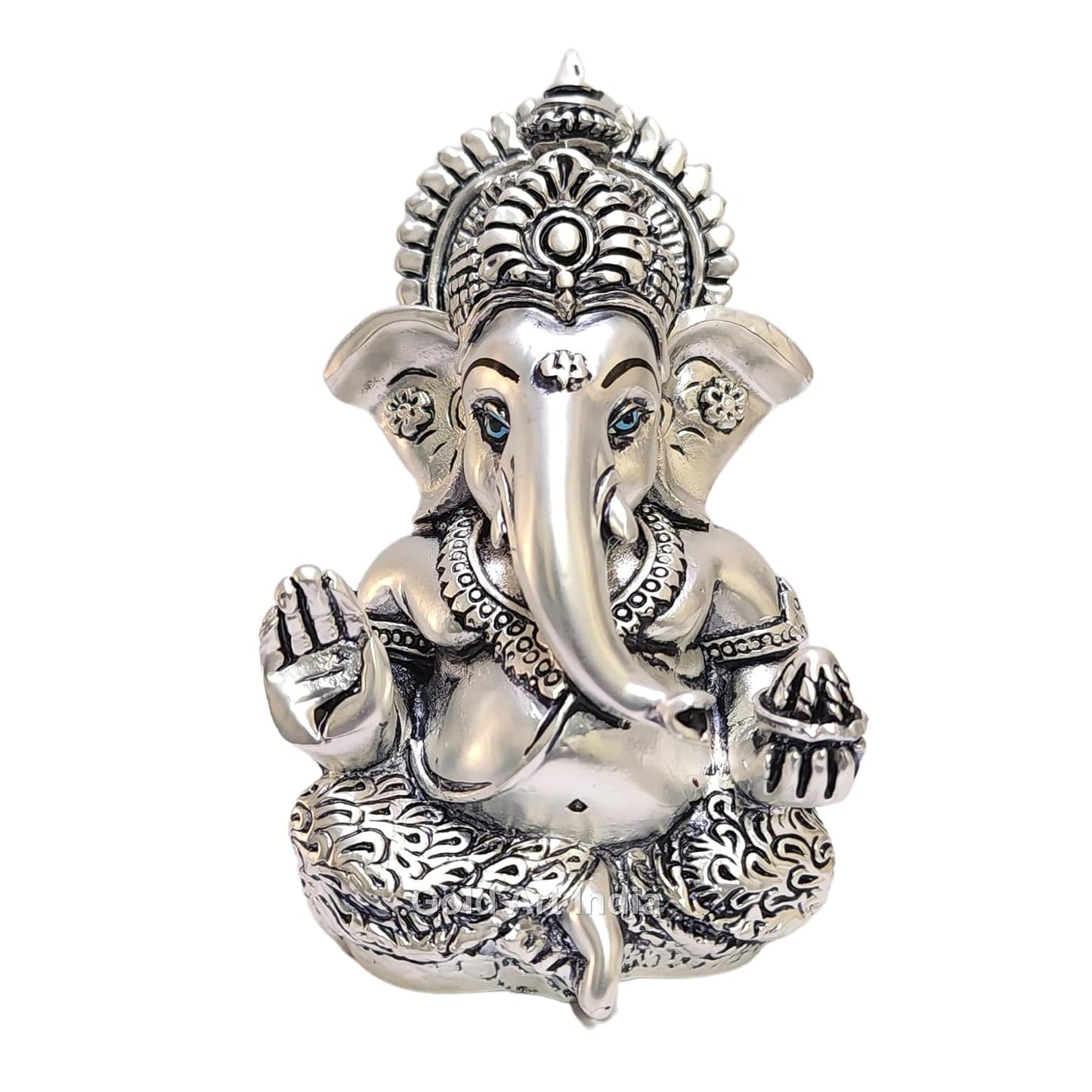 Gold Art India 999 Matte Silver Plated Antique Mukut Ganesha