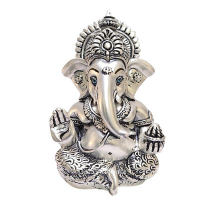 Gold Art India 999 Matte Silver Plated Antique Mukut Ganesha