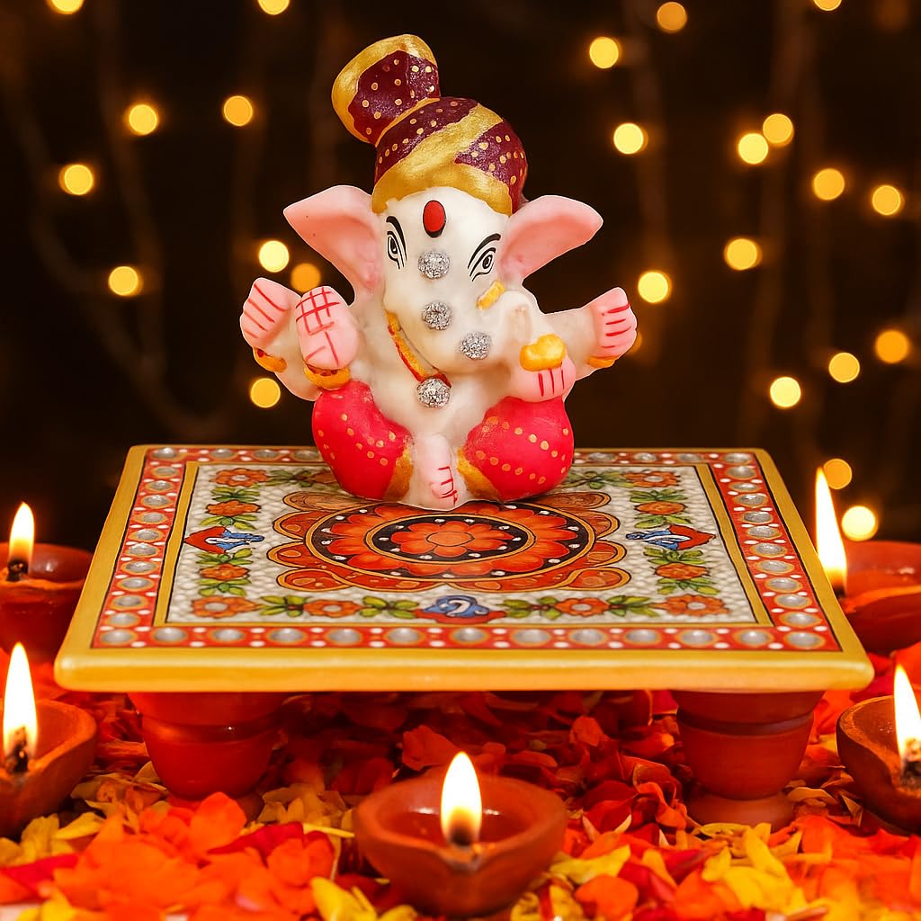 Ganesh Murti Idol on Marble Chowki | 3 Inch Ganpati Statue for Pooja