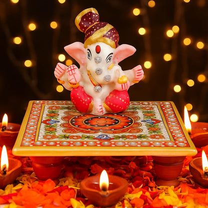 Ganesh Murti Idol on Marble Chowki | 3 Inch Ganpati Statue for Pooja
