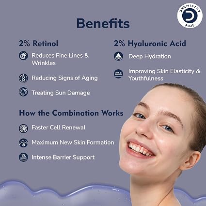 Dermistry 2% Retinol 2% Hyaluronic Acid Face Serum for Skin Care