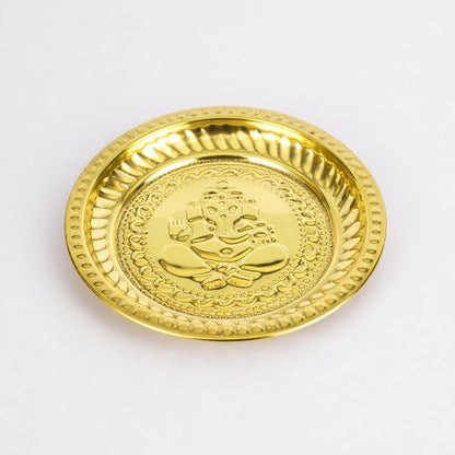 Brass Ganesha Pooja Thali | Small Brass Plate for Mandir