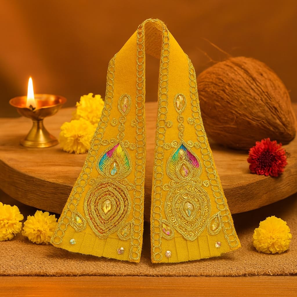 Ganpati Shela with Moti Work Handcrafted Dupatta Yellow Moti