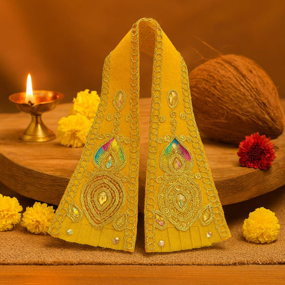 Ganpati Shela with Moti Work Handcrafted Dupatta Yellow Moti
