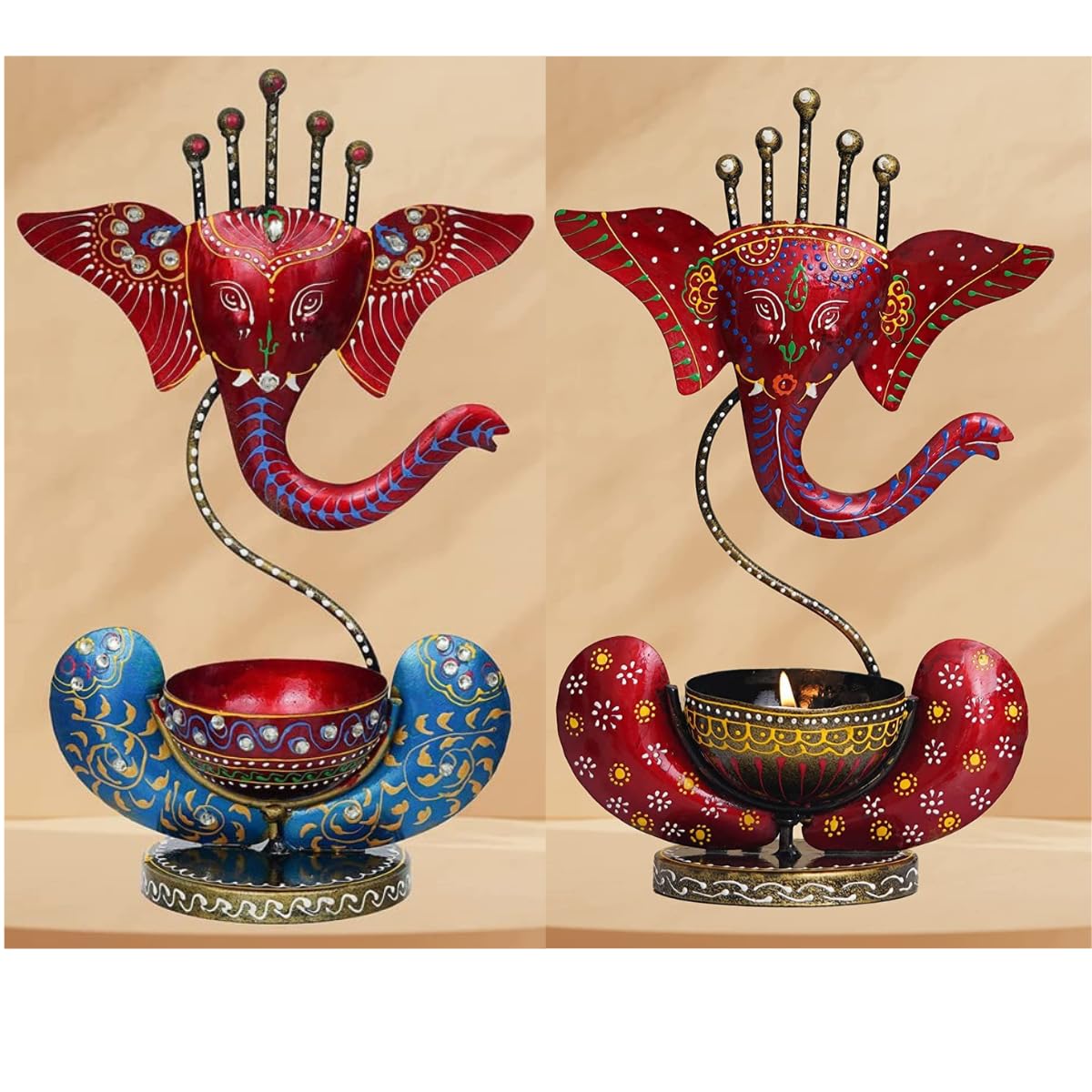 Tealight Candle Holder Home Decor Iron Metal Handcrafted Ganesh Idol