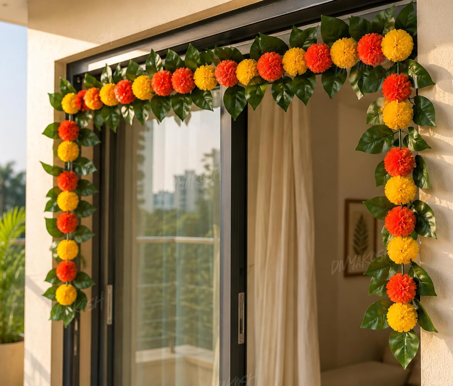 Divyakosh Mango Leaf Vine/Creeper with Marigold Flowers